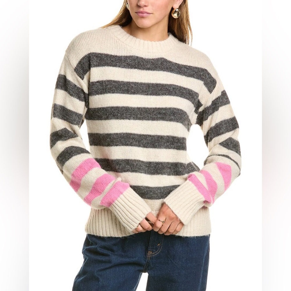 French Connection Cream, Gray, and Pink Striped Sweater XL